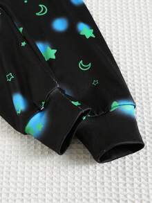 Conjunto de Pijama Casual Minimalista de Manga Curta e Calça com Estampa de Dinossauro e Espaço para Menino Jovem, Adequado para Todas as Estações - Multicolorido - Visão 9
