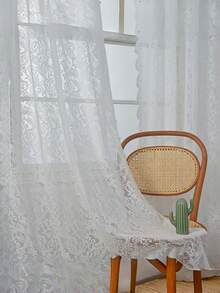 Cirelle 复古刺绣花卉蕾丝窗帘 – 适用于客厅和卧室的轻薄垂帘，透光浪漫窗饰，手工复古风格 - 彩色 - 查看 4