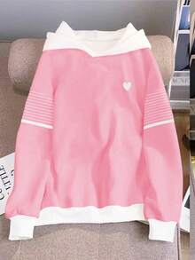 SHEIN Áo nỉ nữ kiểu dáng thường ngày, phối màu kẻ sọc, thích hợp cho mùa Thu/Đông. - Nhiều màu - Xem 4