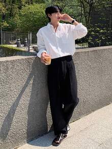 DAZY Men's White Long Sleeve Single-Breasted Dress Shirt, Suitable For Commuting, Spring/Summer - White - View 7