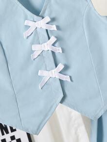Elladie kids Young Girl Bow Decor Vest And Pleated Mini Skirt Casual Set School Clothes Girls Girls Skirt Set Kids Girl Outfit Girls Outfits Sets Pleated Skirt Set Kids School Girl Outfit Girl Skirt Outfits School Clothes Uniform Girls Summer Coord Set School Outfit For Kids Girl - Blue - View 3