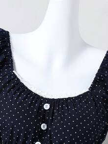 SHEIN 少女波点印花甜心领泡泡袖可爱衬衫 - 杏色 - 查看 3