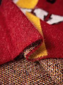 AKNOTIC Business Casual Men's Red Letter Jacquard Long Sleeve Polo Neck Casual Sweater,Autumn Graphic Streetwear Knit 90s Y2k Fashion Graduation Back-To-School NYC Jersey - Red - View 8