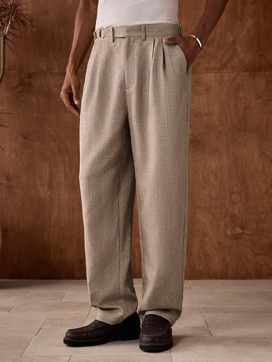 Business Casual AKNOTIC 男士人字纹提花宽松长裤，适合圣诞派对、商务休闲、秋季穿着，也可作为男友礼物或节日礼物 - 軍綠色 - 查看 1