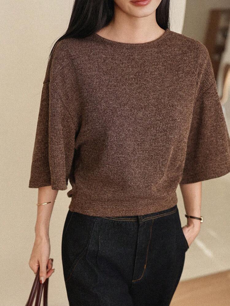 Women's Solid Color Round Neck Loose Casual Versatile T-Shirt