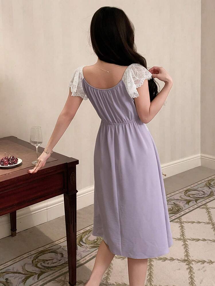 Romantic Lace Patchwork Waist Nightgown For Women