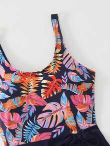 Swim Lushoire 2026 Women Summer Beach Holiday Navy Blue Tropical Random Print Dress Style Mature Fashion Camisole Strap Bikini With Bottom Swimsuit Set - Multicolor - View 6