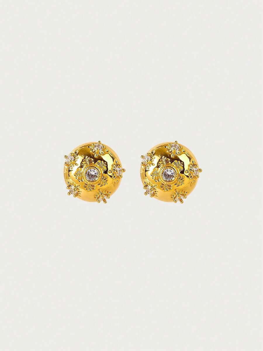 Glisma Retro Italian Style Elegant Artistic Niche Earrings,Old Money,Outfits,Classy,Metallic/Texture,Vintage,Elegant,For Mom/Women/Girl/Mother,Gemstone,Valentine's Day,Gift - Gold - View 1