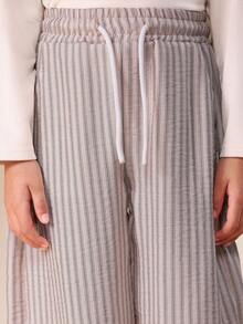 SUMWON 男童条纹套穿裤，松紧腰带，休闲舒适，宽松版型，适合日常上学、操场穿着，春夏轻薄透气，幼儿款 - 卡其色 - 查看 6
