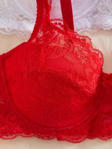 SHEIN 3件套女士极简钢圈文胸，性感蕾丝浪漫法式风格内衣 - 彩色 - 查看 6