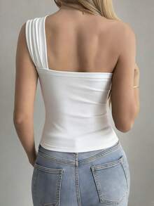 DAZY Camiseta sin mangas ajustada y sexy con tirantes cruzados calados para mujer, de estilo casual de verano - Blanco - Ver 3