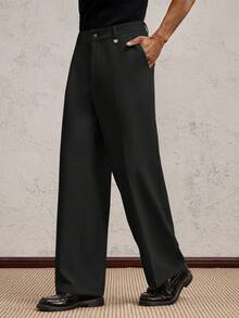 AKNOTIC Business Casual Men Woven Loose Fit Straight Leg Casual Trousers, Suitable For Daily Wear, Spring/Summer, Holiday, Party, Wedding, Graduation Gift - Black - View 1