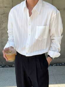 DAZY Men's White Long Sleeve Single-Breasted Dress Shirt, Suitable For Commuting, Spring/Summer - White - View 6