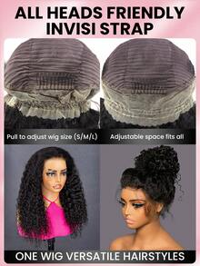 Invisi Draw-Strings Water Wave 360 Lace Frontal Glueless Wig With Bleached Knots Wear And Go Glueless Human Hair Wig Pre-Plucked Hairline 180% Density 14-26 Inch Unprocessed Virgin Hair Vacay Vibes Active Energy Travel Essential Holiday - SNatural - View 9