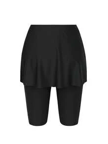 Swim Mulvari New Summer Women's Tie Waist Skirt Shorts, Black Casual Vacation Swimwear Bottom - Black - View 5