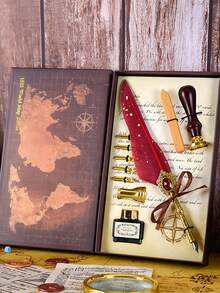 Gift Set With Dip Pen, Wax Seal Stamp & Ink | Feather & Mechanical Gear Calligraphy Pen Set For Journaling, Wedding, Christmas, Letter Writing & Beginner Calligraphy Supplies - Multicolor - View 12