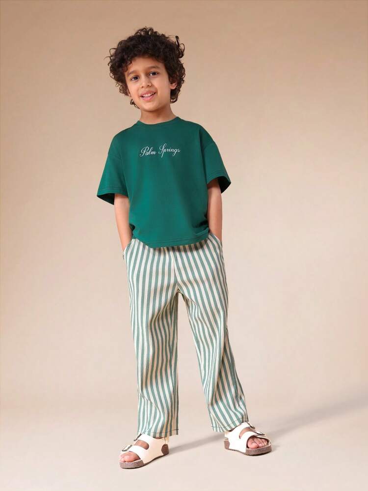 Graphic T-Shirt With Striped Wide Leg Trouser Set