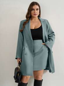 EURMUSE Double-Breasted Suit Jacket And Skirt Set - Mint Green - View 1
