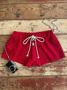 Attitoon Bộ áo nỉ và quần short nữ kiểu dáng thường ngày, màu đỏ tía, phong cách tối giản, thích hợp cho mùa Thu/Đông. - Màu Đỏ Sâu - Xem 7