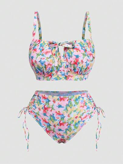 Sweetra Plus Size Dam Strandsemester Blommigt Mönster Bikiniset
