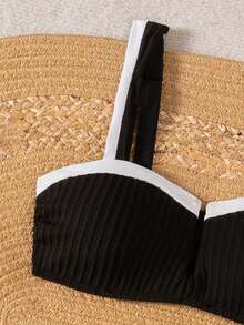 Swim Chiccia Black & White Contrast V-Wired Textured Plain Bikini Set - Black and White - View 5