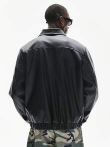 STYNVO 男士街头时尚拉链PU皮夹克 黑色皮夹克 男士街头风短款夹克 男士街头风夹克 男士 - 黑色 - 查看 2