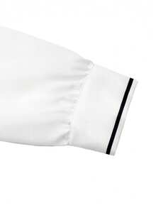 Qadelle Blusa elegante para o dia a dia com gola e punhos contrastantes e mangas bufantes. - Branco - Ver 4