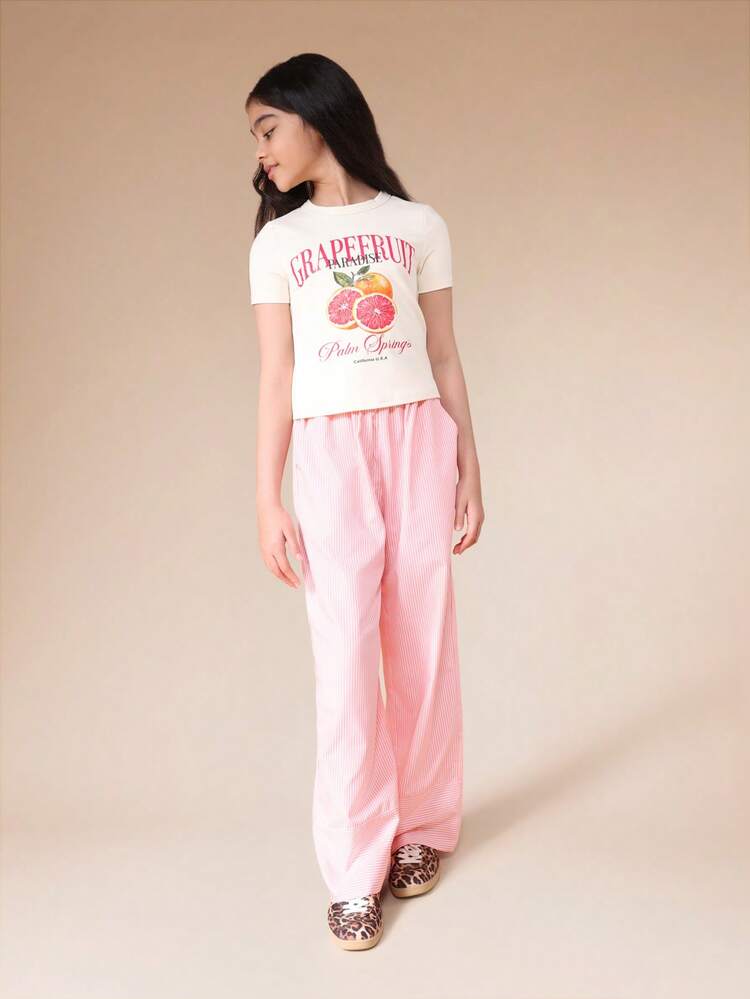 Grapefruit Print Tee With Striped Pants Set