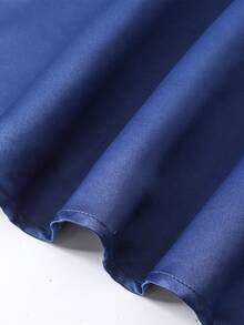 Pitira 少女藏蓝色纯色网纱拼接水钻装饰腰部修身A字连衣裙，适合晚宴、婚礼等场合 - 寶藍色 - 查看 5