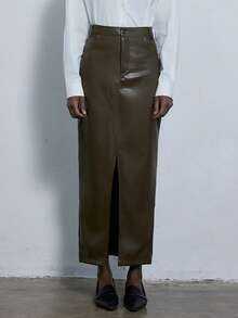 Aveloria Modichic 时尚通勤纯色分体PU裙 - 橄欖綠 - 查看 3