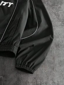 AXEPEAK Men's Letter Print Long Sleeve Zip Front Casual Jacket - Black - View 4