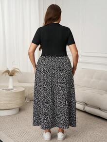 SHEIN LUNE 大码女式纯色短袖T恤搭配碎花迷你裙休闲套装，黑色碎花衬衫，情人节生日礼物，适合女性生日外出、优雅度假等场合，黑色休闲优雅款 - 彩色 - 查看 9