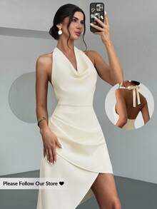 Firerie 女士优雅露背系带连衣裙，适合约会之夜、独特度假、婚礼季节，米色，女士夏季连衣裙 - 杏色 - 查看 6