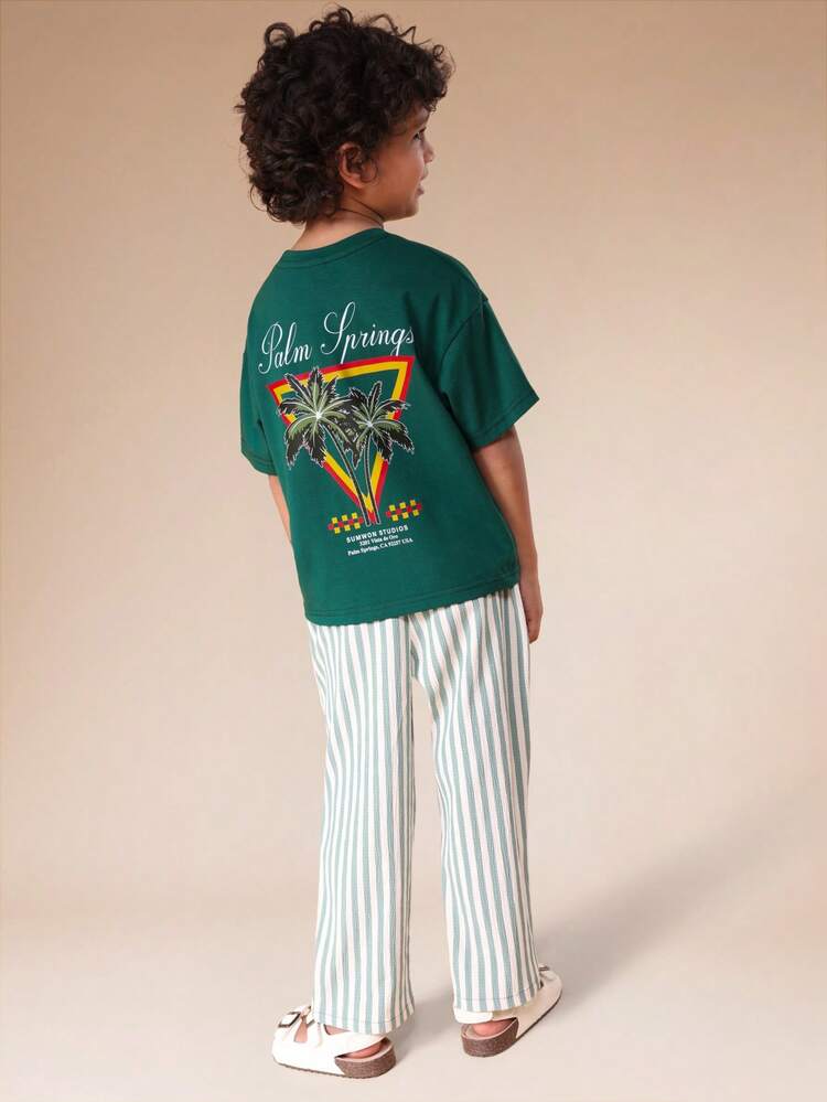 Graphic T-Shirt With Striped Wide Leg Trouser Set