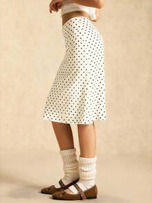 Easelle 咖啡棕色网眼波点女士休闲夏季半身裙 - 杏色 - 查看 5