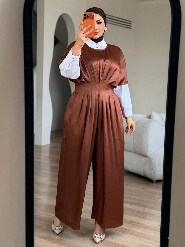 Dazy Plus Plus Size Women's Loose Fit Crew Neck Jumpsuit With Wide Leg, Elegant Design, Spring/Summer Jumpsuits For Women