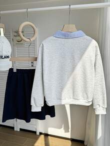 SHEIN 女童时尚宽松休闲翻领上衣 + 条纹格纹百搭A字裙，学院风