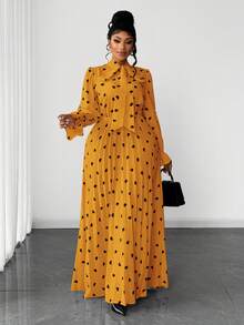 Maweii Plus Size Polka Dot Print Ruffle Valentine's Day Casual Dress - Yellow - View 6