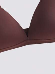 1 件装 V 型女士舒适无钢圈软杯纯色内衣文胸 - 咖啡棕 - 查看 3