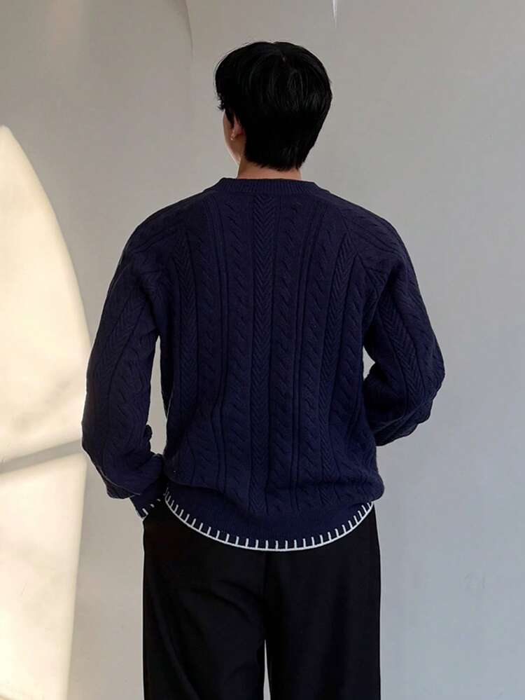 Men's Spring Letter Jacquard Splice Collar Sweater