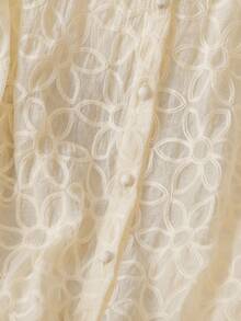 Lacomfia Women's Lantern Sleeve Loose 3D Floral Embroidery High-End Elegant Plus Size Blouse - Apricot - View 3