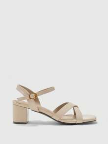 CUCCOO BIZCHIC 女士黑色绑带简约方头粗跟/细跟中/高跟鞋，优雅休闲舒适，适合工作、休闲、约会、正式场合穿着 - 杏色 - 查看 2