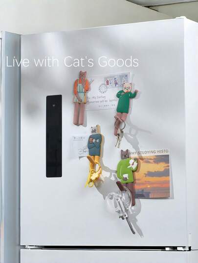 Zazumi 1 ชิ้น ตะขอแม่เหล็กติดตู้เย็นอเนกประสงค์ ของตกแต่งห้องครัวสไตล์นอร์ดิก ลายการ์ตูนแมวน่ารัก ที่จัดระเบียบของใช้ในบ้าน ไอเดียของขวัญสุดฮิต