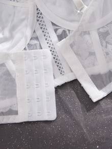 1pc White Romantic Sheer Cup Longline Bra, Suitable For Weddings, Intimate Wear - White - View 5