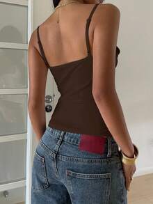 SHEIN EZwear 夏季休闲纯色修身吊带背心女式上衣性感棕色棕色上衣棕色背心女式巧克力棕色上衣巧克力棕色背心棕色泳衣上衣棕色夏季上衣性感女式上衣棕色皮质上衣女式背心露脐背心女式性感上衣女式马甲上衣可爱上衣女式夏季上衣女士紧身衣 - 巧克力棕 - 查看 2