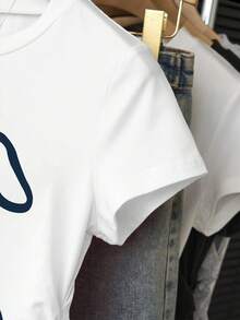 INAWLY Camiseta de diseño con lazo, ajuste slim, adecuada para citas, uso estudiantil y atuendo diario - Blanco - Ver 4