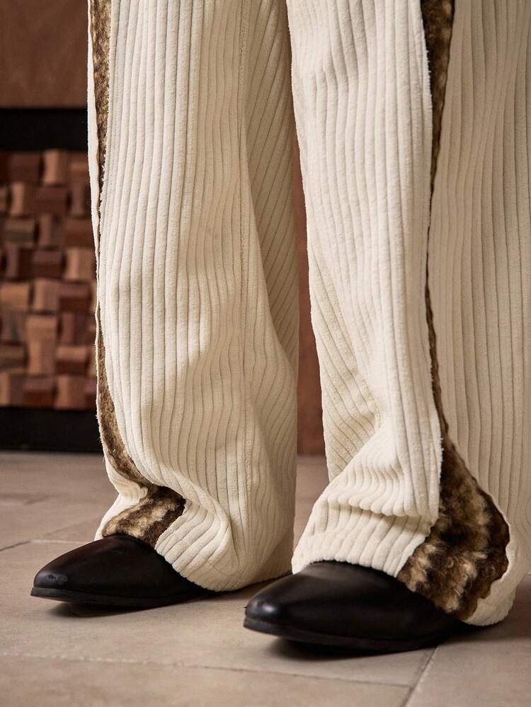 Men's Loose Fit Casual Corduroy Wide Leg Pants With Pockets Designer Pants Men S Wide Leg Pants Western Pants Pleated Pants Pinstripe Pants Men's Wide Leg Pants Men Flaired Pants With Split Sides Men's Knit Pants Japanese Pants For Men