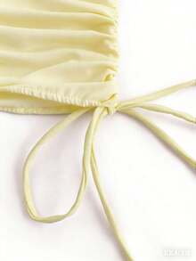 Swim Vcay 女士纯色可拆卸无肩带吊带泳衣套装，适合海滩度假 - 奶油色 - 查看 3