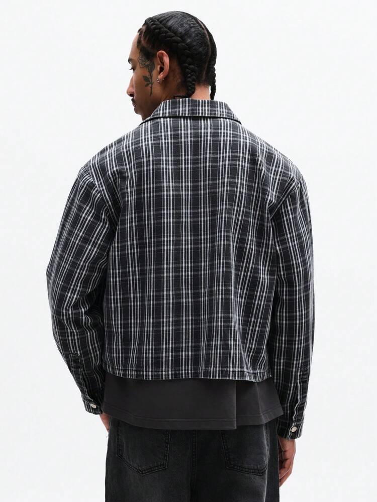 Long Sleeve Plaid Check Shirt With Chest Pockets