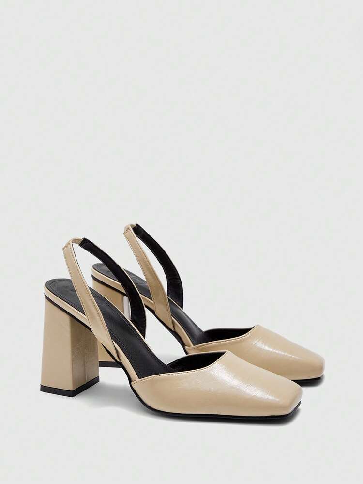 CUCCOO BIZCHIC Women's Square Toe Chunky Heel PU Leather Slip-On Casual Dress Shoes, Comfortable For Daily, Party And Banquet Valentine's Day